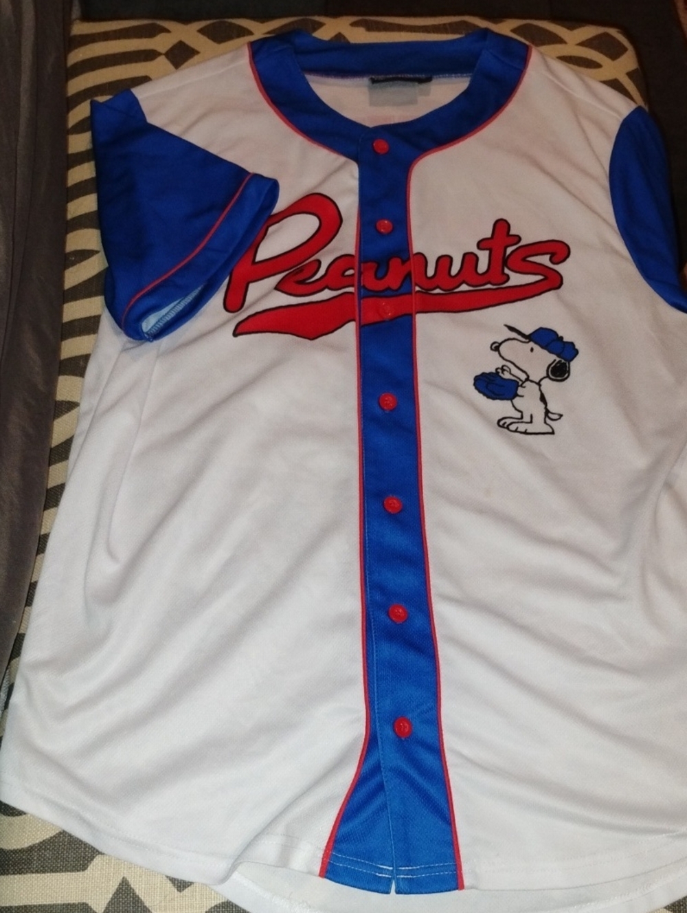 Peanuts White, Blue & Red Kids Baseball Jersey with Snoopy Glove Patch